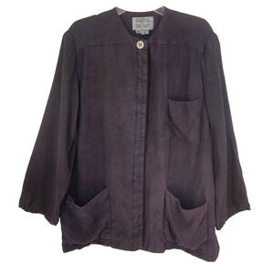 Vintage 1980's Agatha Brown 100% Silk Minimalist Jacket Topper Gray Lagenlook